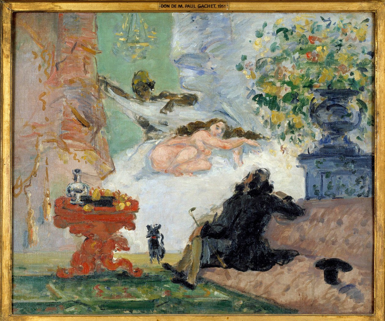 En moderne Olympia Ung kvinde ligger nøgen i sin seng og sin sorte tjenestepige. Maleri af Paul Cezanne (1839-1906) 1873 søn. 0,46x0,55 m Paris, musee d