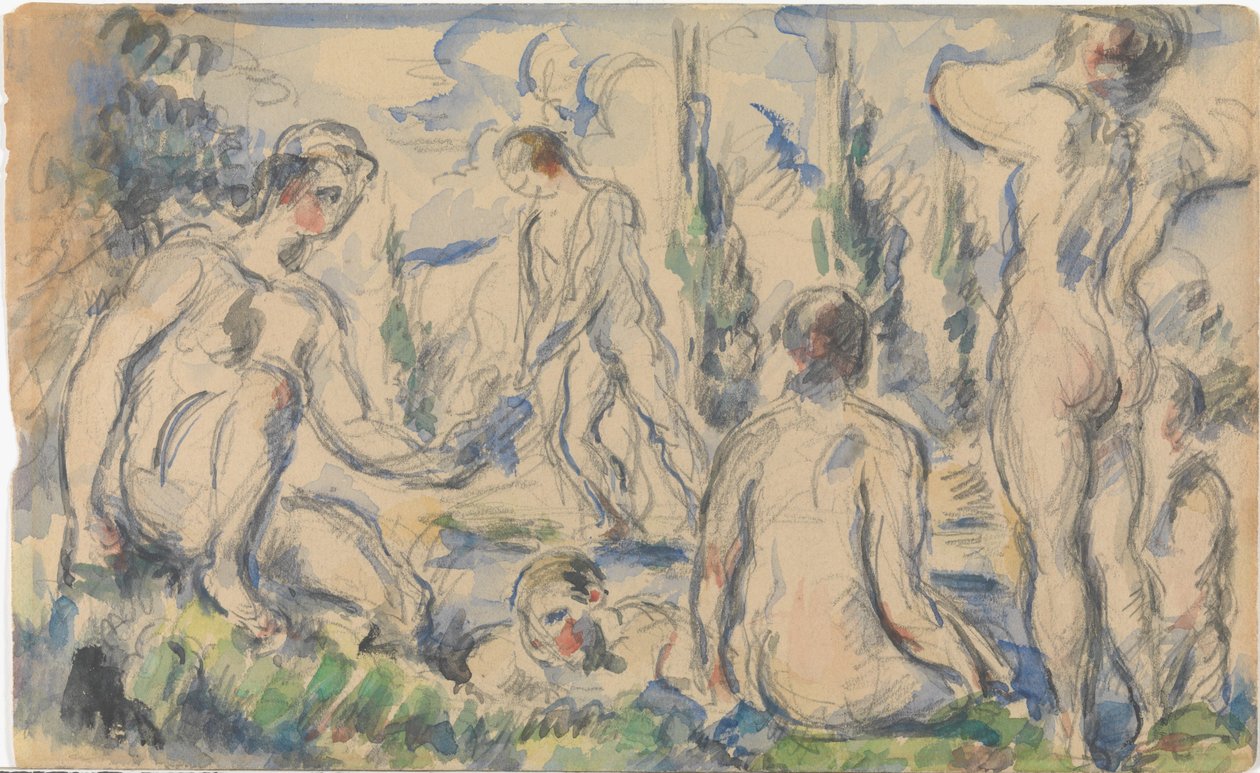 Badende (forside); Landskab (bagside) af Paul Cézanne