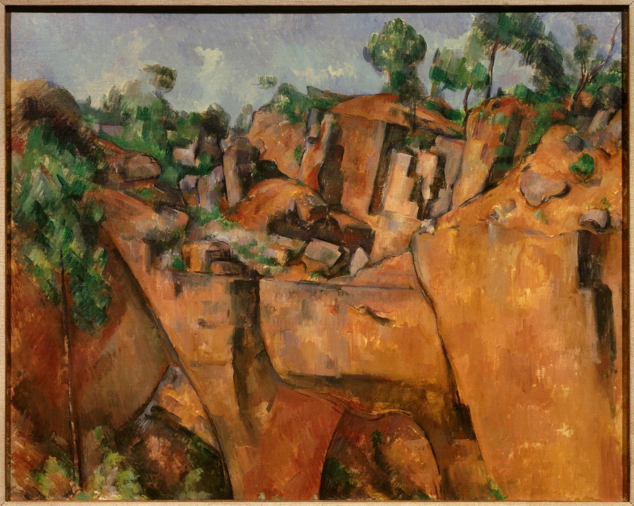 Bibemus stenbrud Bærere af sten af ​​Bibemus mellem Aix en Provence og Montagne Sainte Victoire. Maleri af Paul Cezanne (1839-1906) 1895 Essen. Folkwang Museum - Bibemus Quarry. Stenbrud af Bibemus mellem Aix en Provence og Sainte Victoire af Paul Cézanne