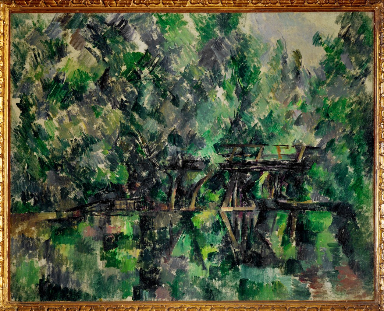 Bridge over a pond (maleri på lærred) af Paul Cezanne