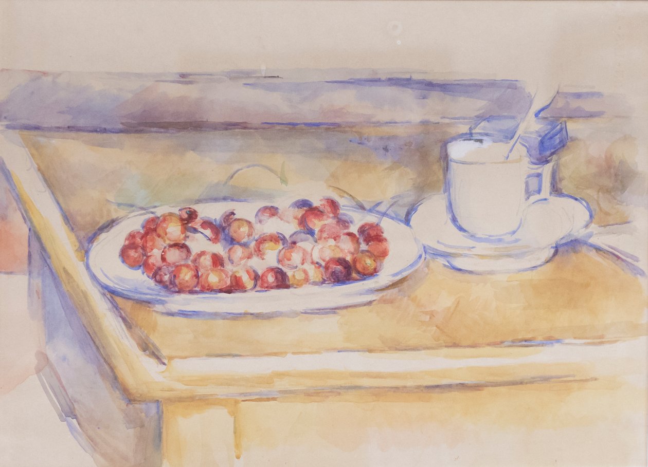 Kop og fad med kirsebær, ca. 1890 (blyant og akvarel på papir) af Paul Cézanne