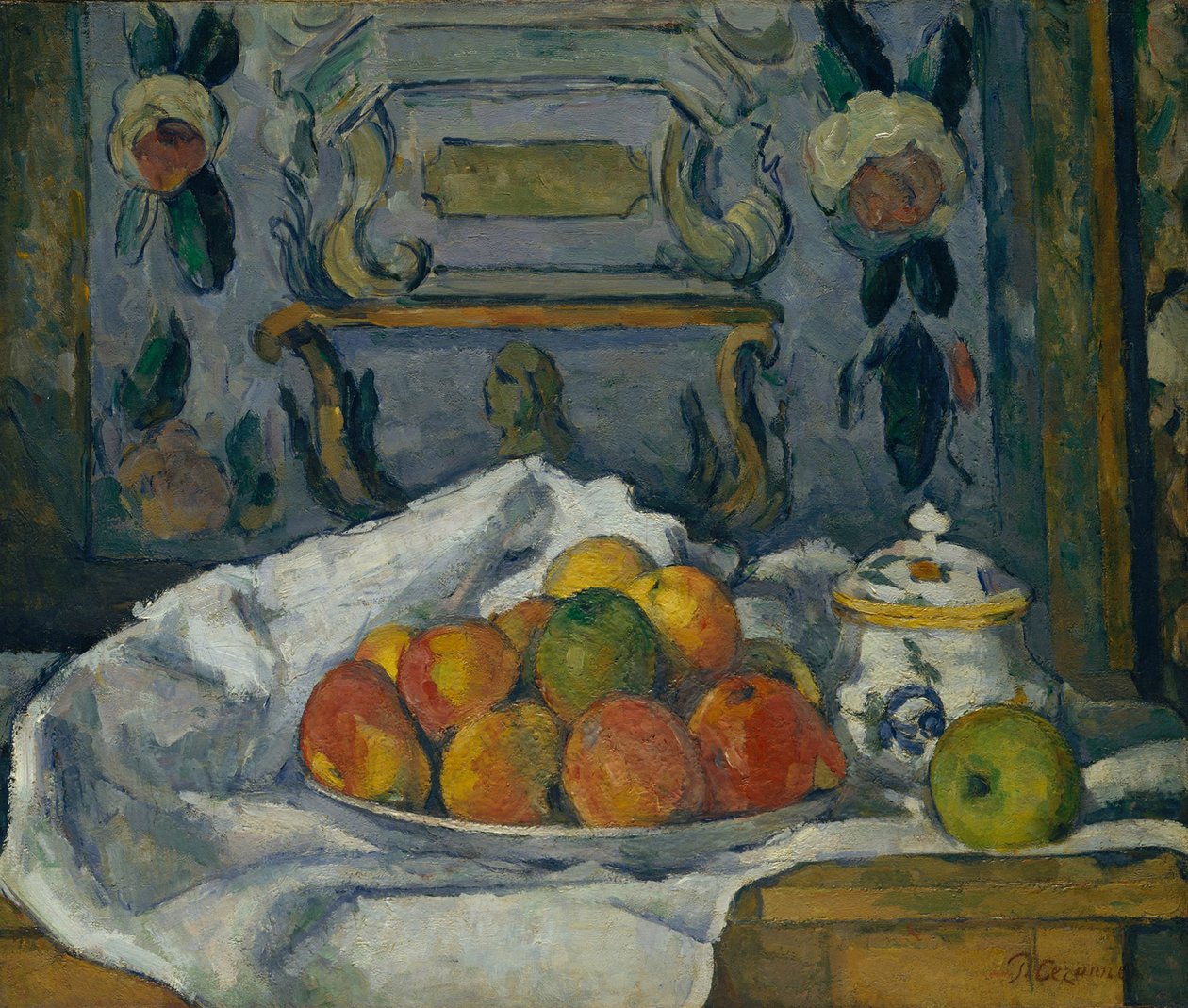 Æblefad, ca. 1876-77 (olie på lærred) af Paul Cézanne