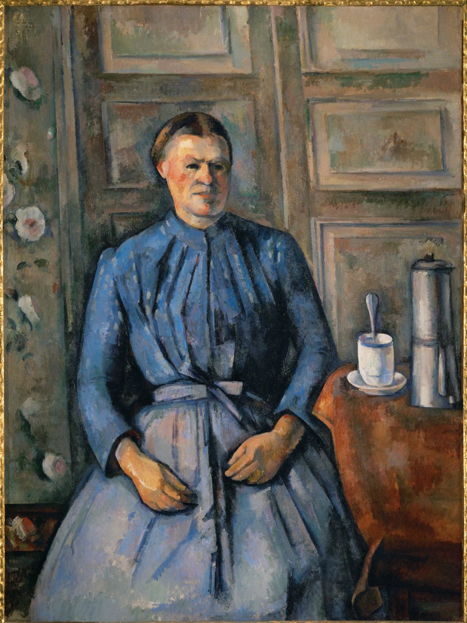 Femme a la cafetiere (olie på lærred) af Paul Cezanne