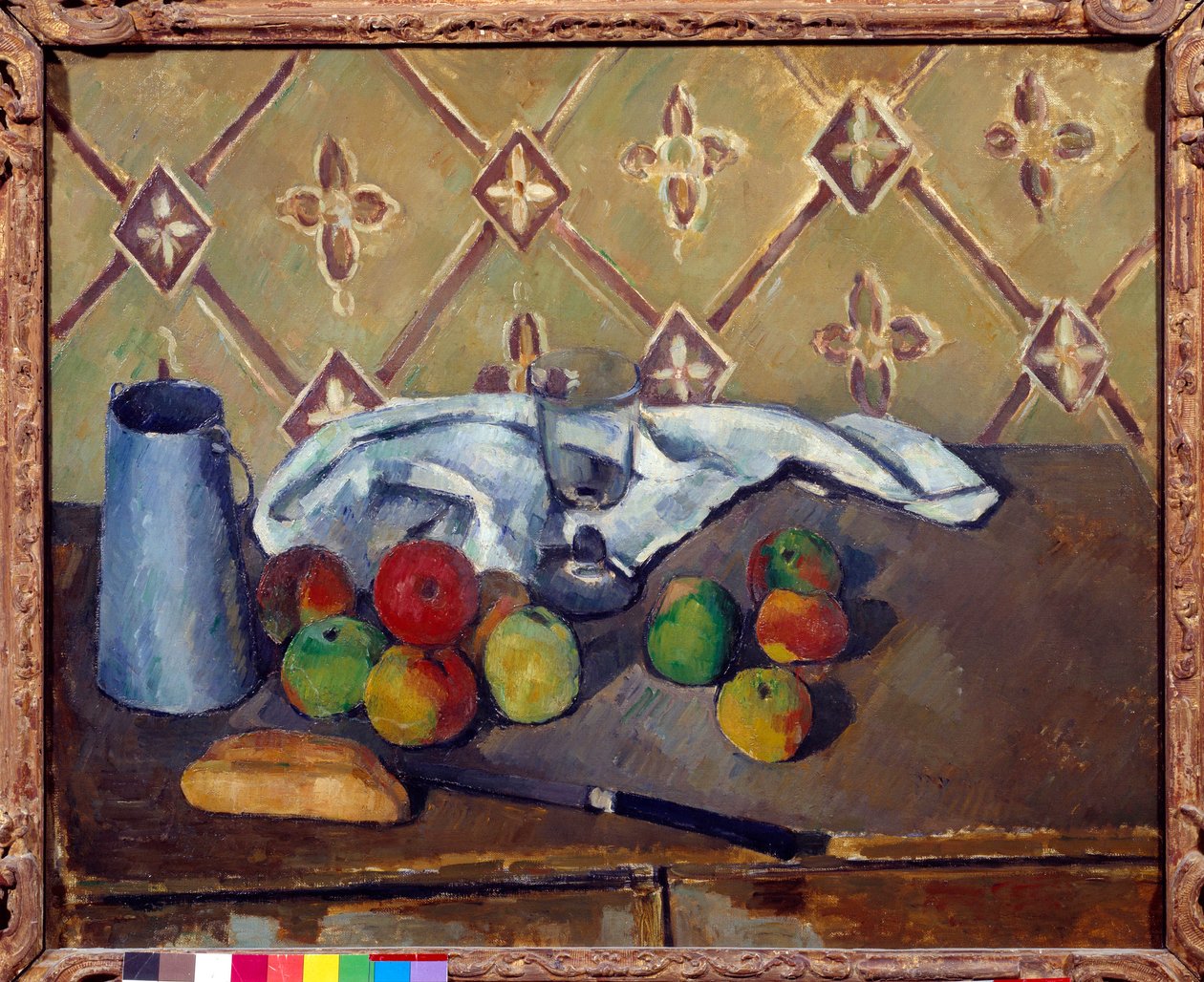 Frugt, håndklæde, brød og mælkekasse Maleri af Paul Cezanne (1839-1906) 1880 Søn. 0,6x0,73 m Paris, Musee de l