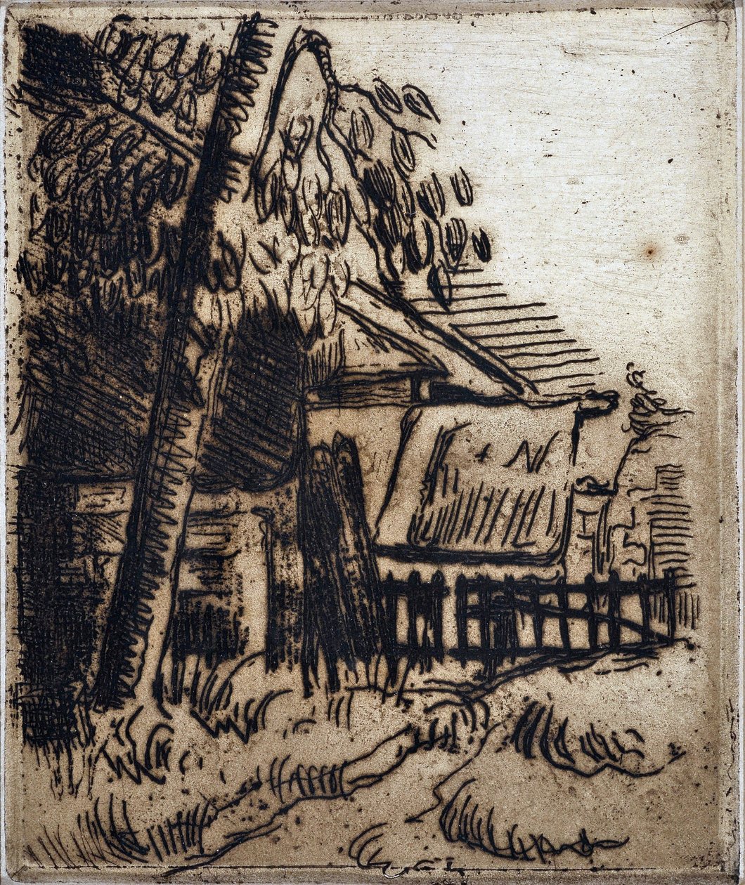 Hus i Auvers-sur-Oise (Auvers-sur-Oise). Gravering af Paul Cezanne (1839-1906). Ætsning. Sol: 13,4x11,1 cm. Granet Museum, Aix En Provence. af Paul Cézanne