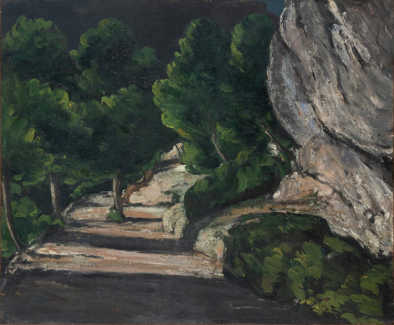 Landskab, vej med træer i Rocky Mountains, ca. 1870-71 (olie på lærred) af Paul Cézanne