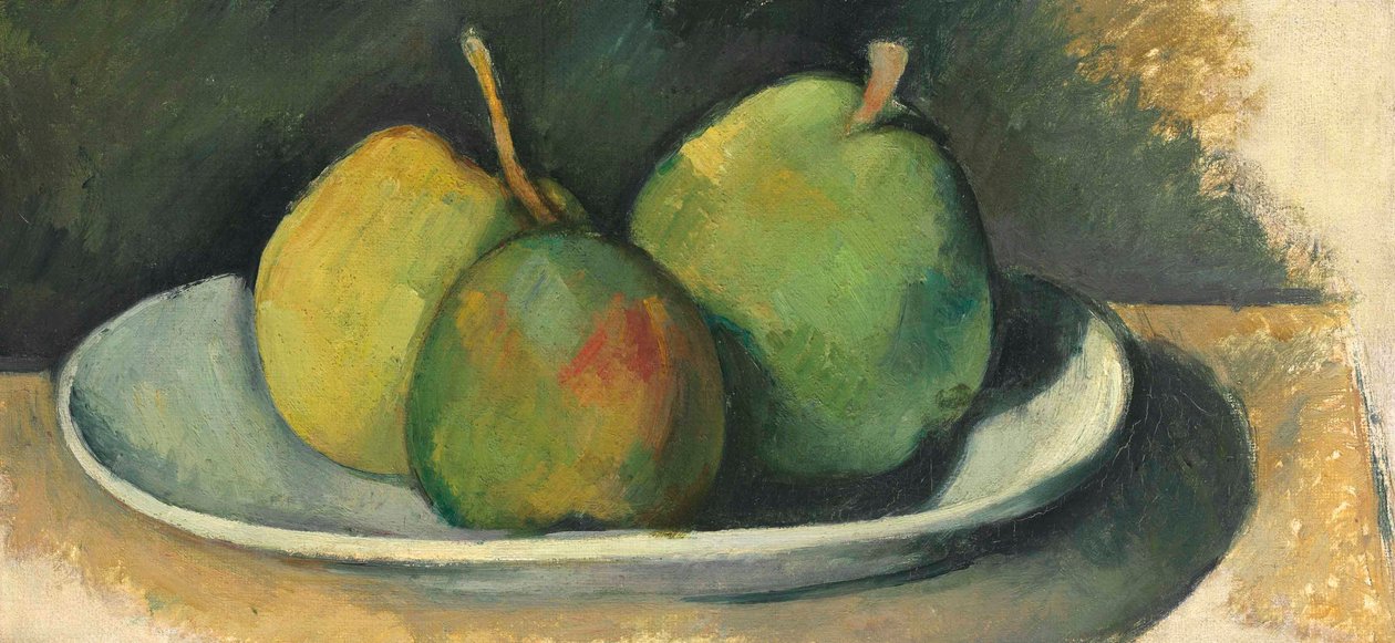 Pærer på en hvid plade (olie på lærred) af Paul Cézanne