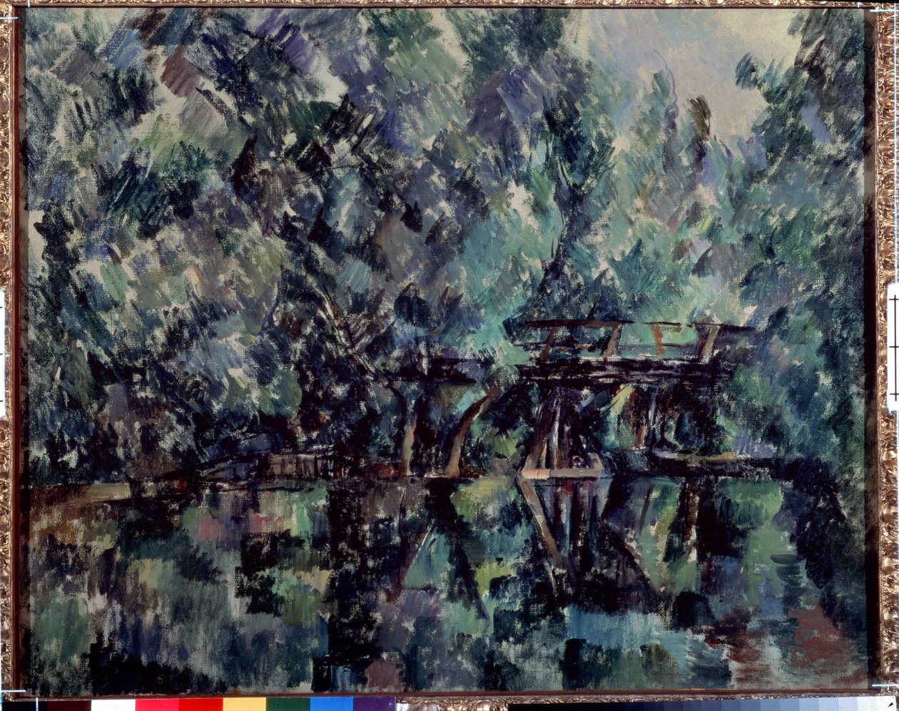 Bro over dammen. Maleri af Paul Cezanne (1839-1906), ca. 1898. Olie på lærred. Mål: 64x79 cm. impressionisme. Pushkin Museum, Moskva af Paul Cézanne