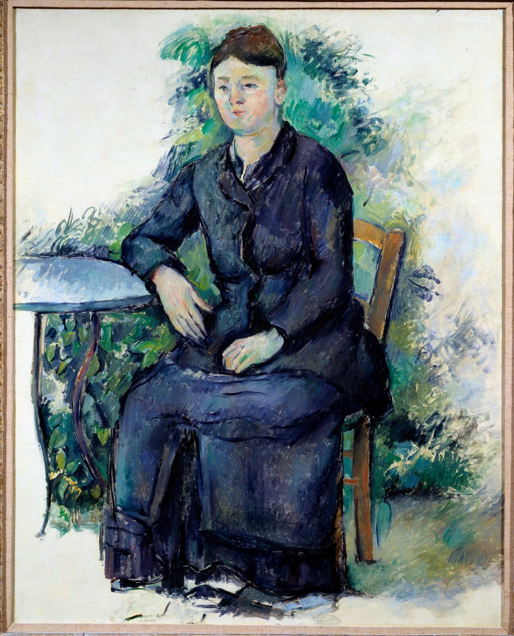 Portræt af Madame Cezanne i et havemaleri af Paul Cezanne (1839-1906) 1800-tallet søn. 0,63x0,8 m Paris, Musee de l