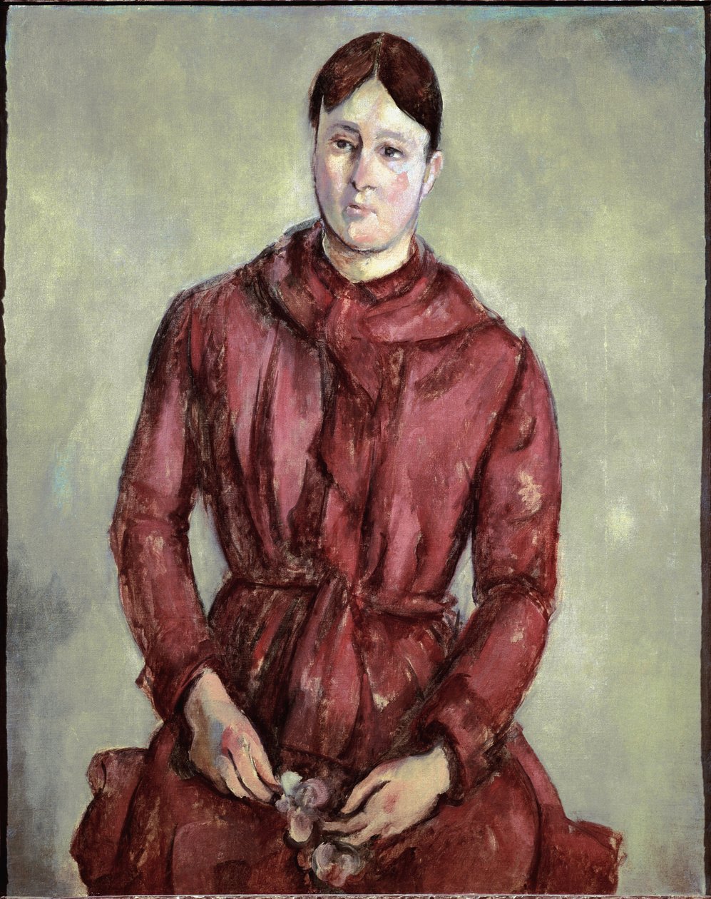 Portræt af Madame Cezanne i rød kjole (olie på lærred, ca. 1890) af Paul Cézanne