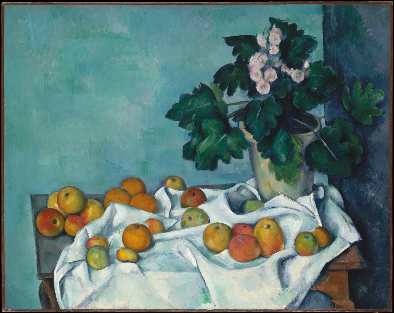 Stilleben med æbler og en potte kodriver af Paul Cézanne