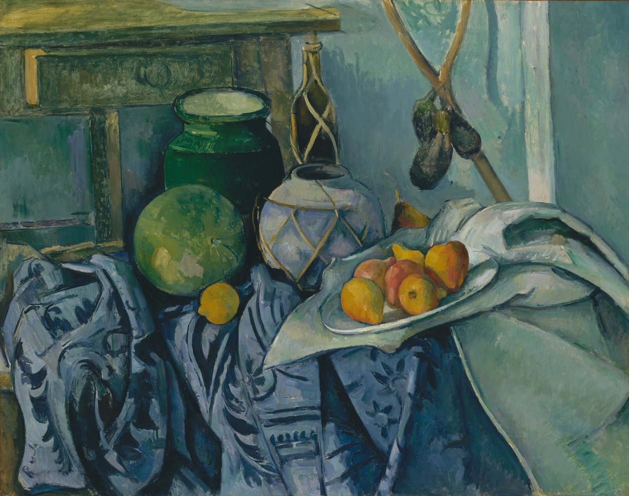 Stilleben med ingefærkrukke og aubergine af Paul Cézanne