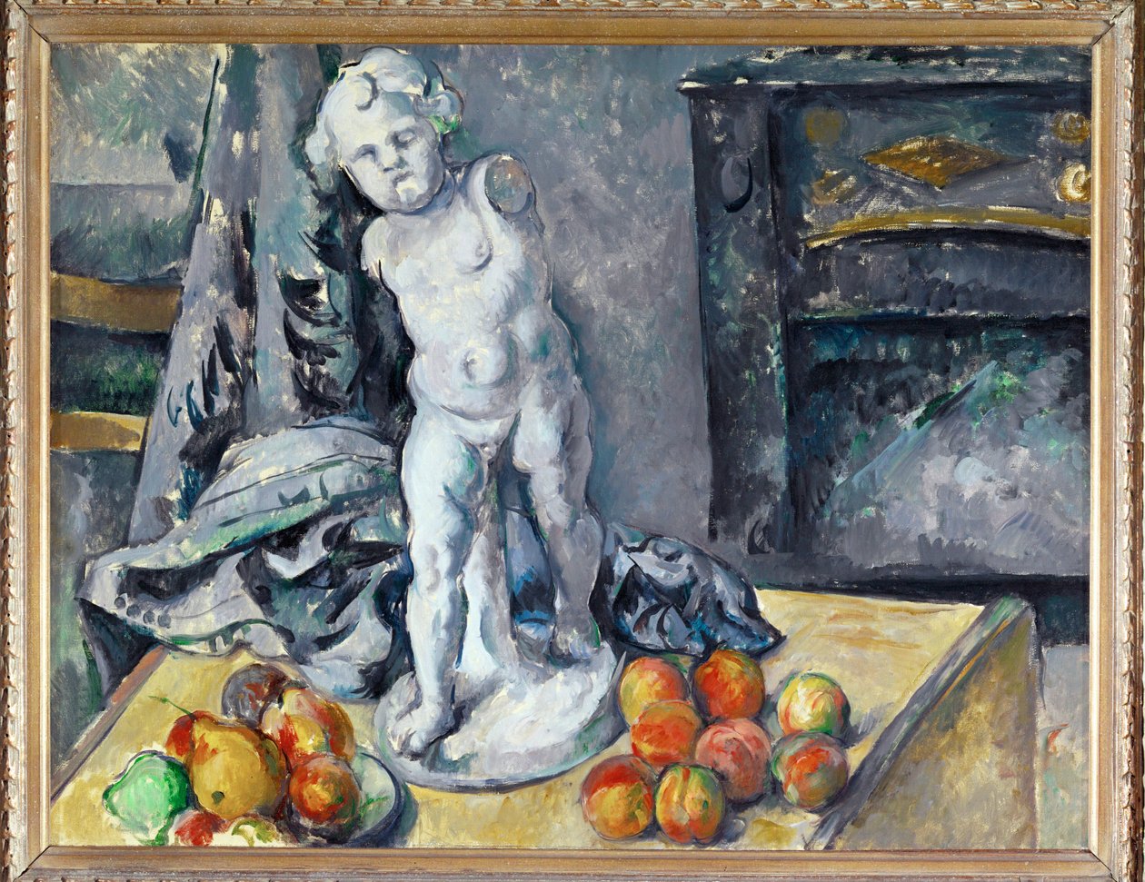 Stilleben med statuette (olie på lærred) af Paul Cezanne