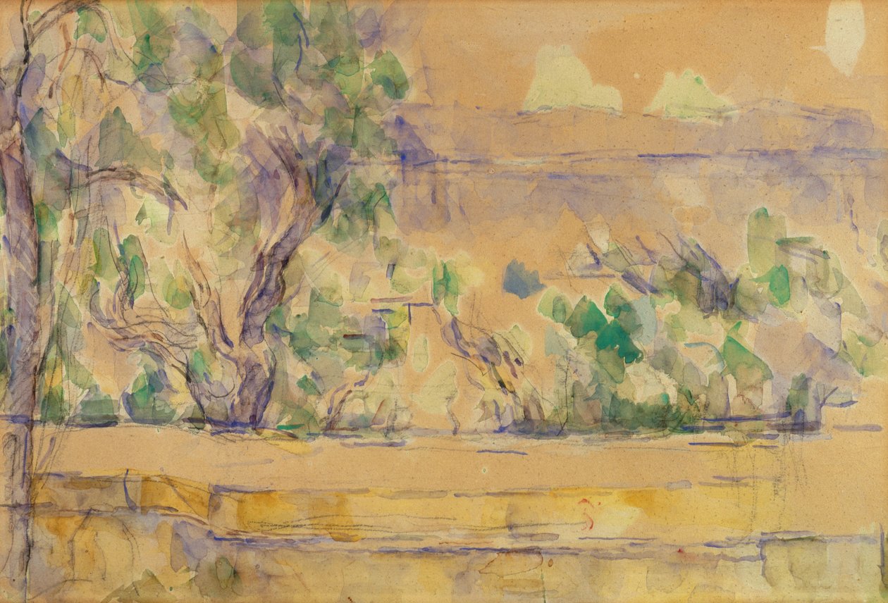 Udsigt taget i studiet i Lauves (akvarel over blyant på papir) af Paul Cézanne
