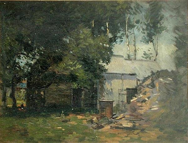 Scene af en bondegård (olie på lærred) af Paul Cornoyer