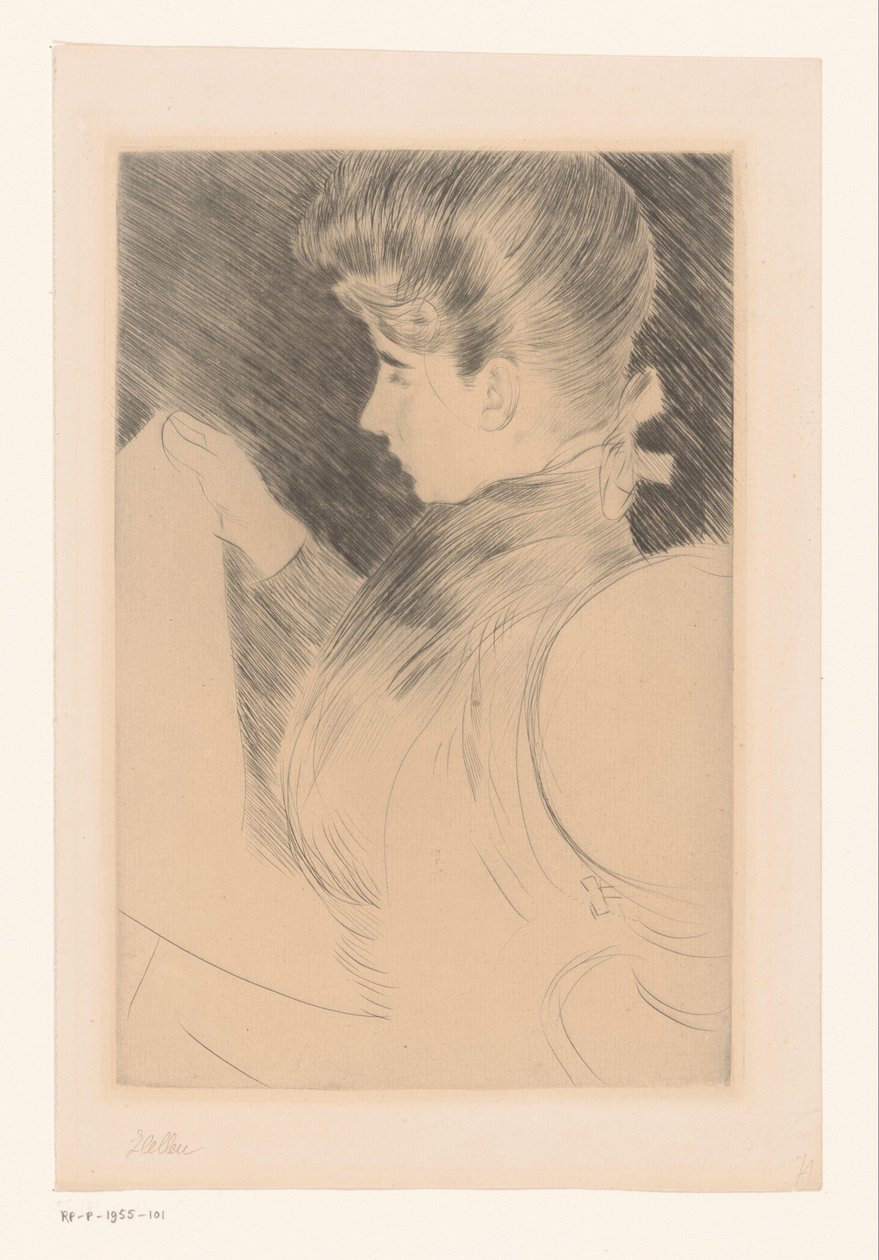 Portræt af en ukendt læsende kvinde af Paul César Helleu (signed by artist)