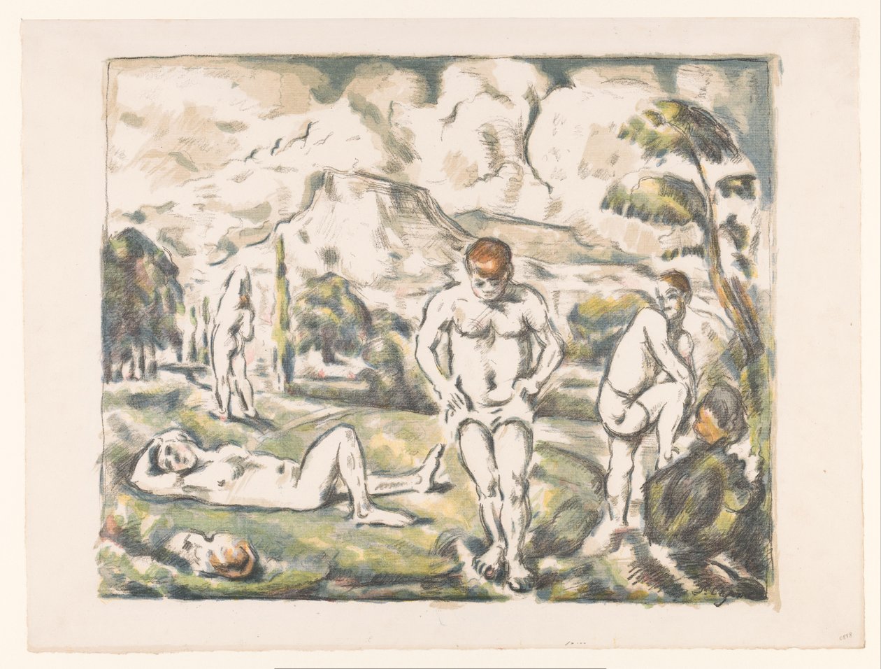 Badende mænd i et bakket landskab Les Grands Baigneurs Baigneurs au repos af Paul Cézanne