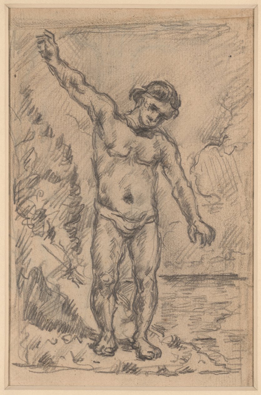 Badegæst med udstrakte arme (recto); studie af et træ (verso) af Paul Cézanne
