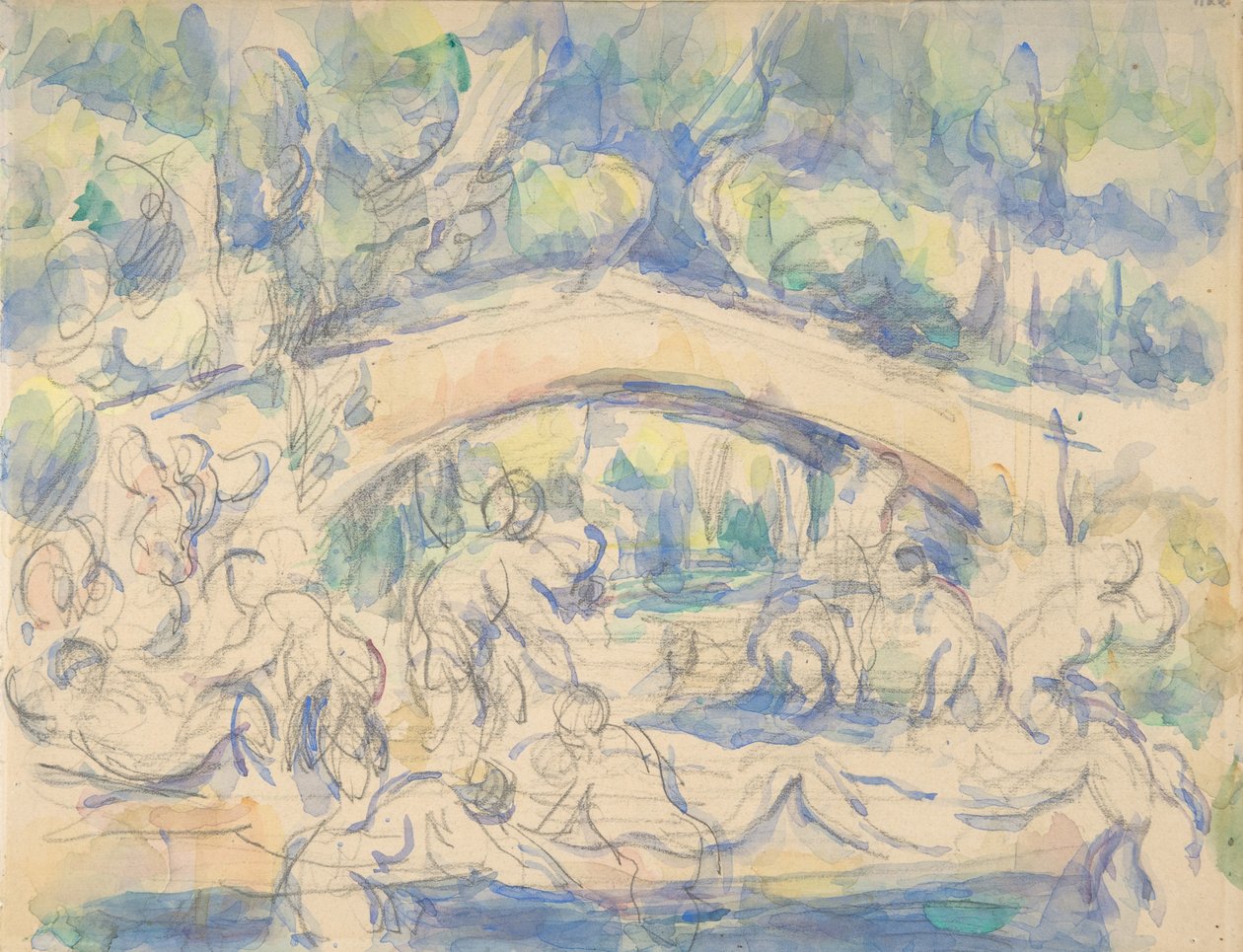 Badende ved en bro, 1900-06 (wc over grafit) af Paul Cézanne