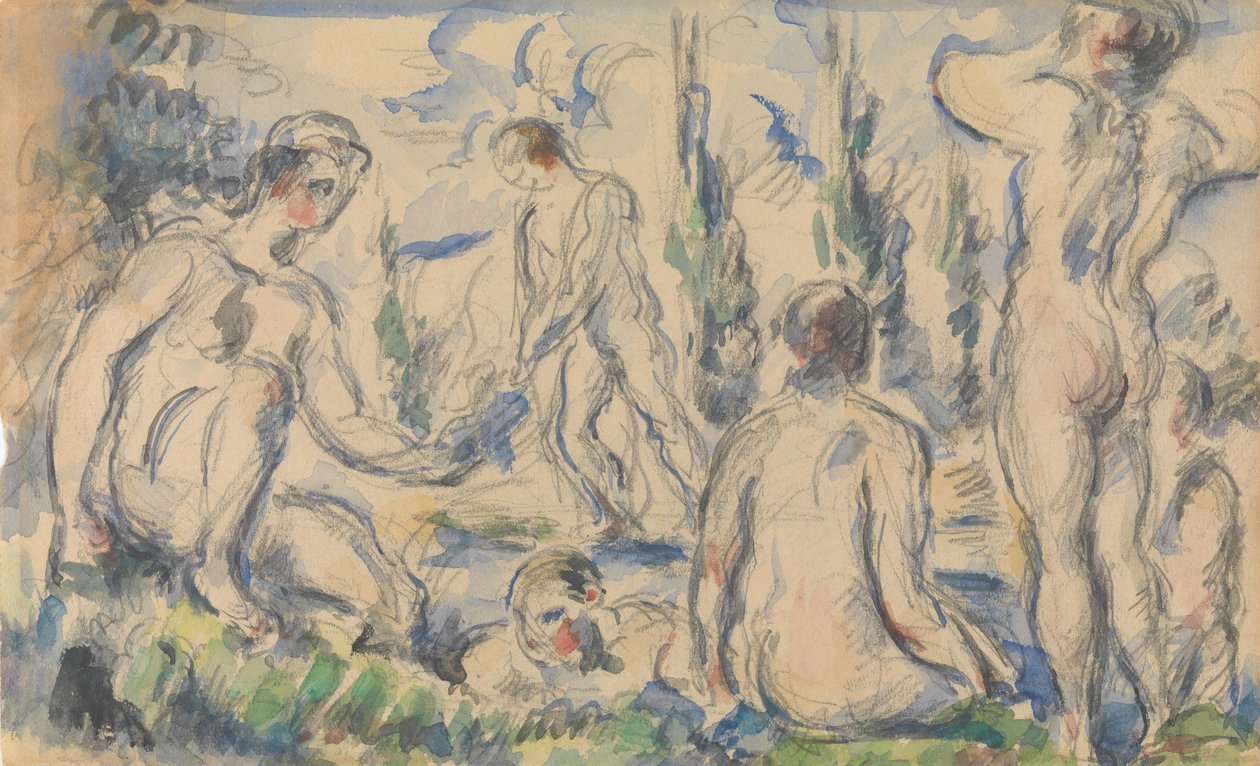 Badende recto, Landskab verso, ca. 1888 recto, a.n.d. omvendt. af Paul Cézanne