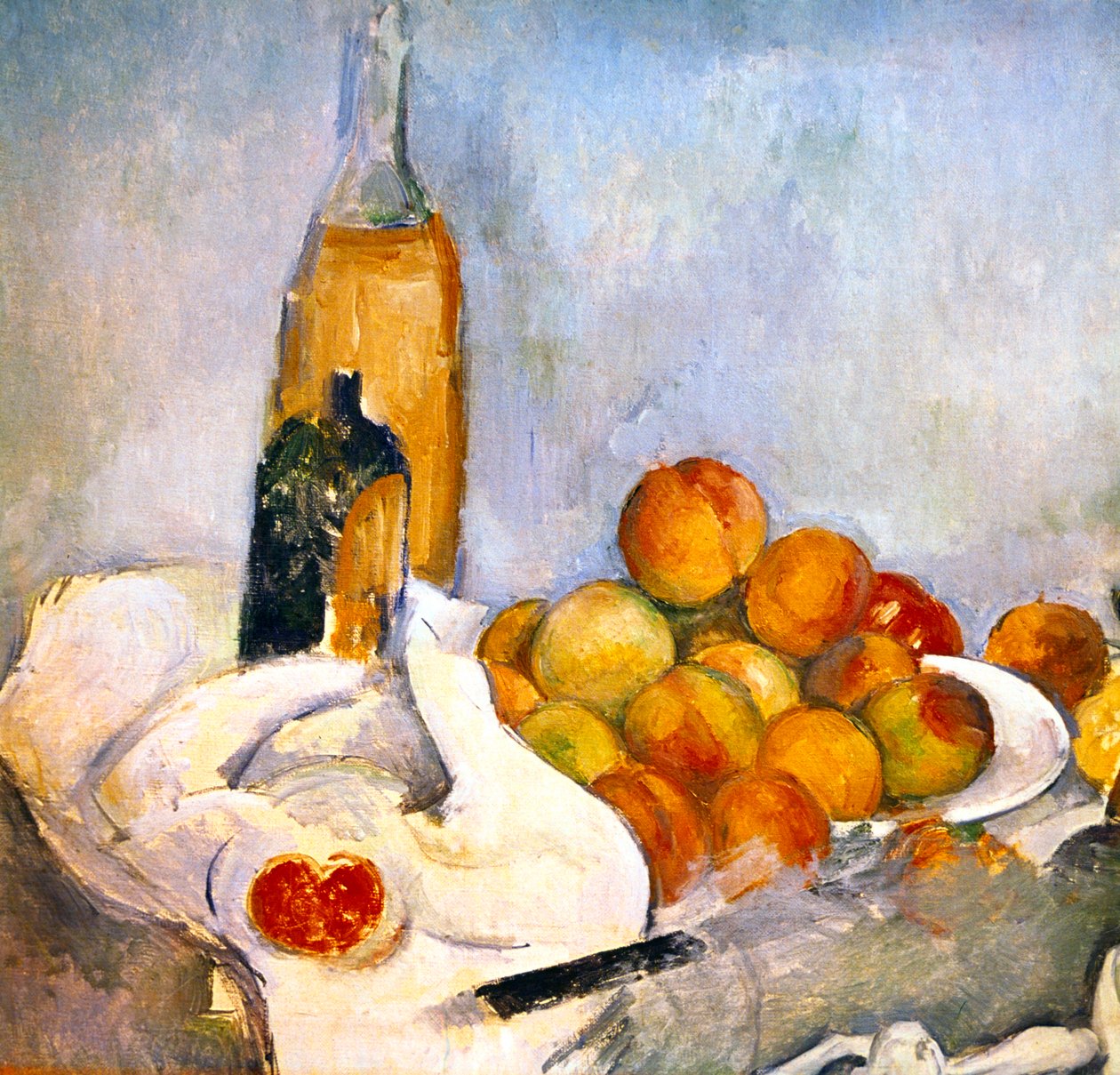 Flasker og æbler, c1870-1906 af Paul Cézanne