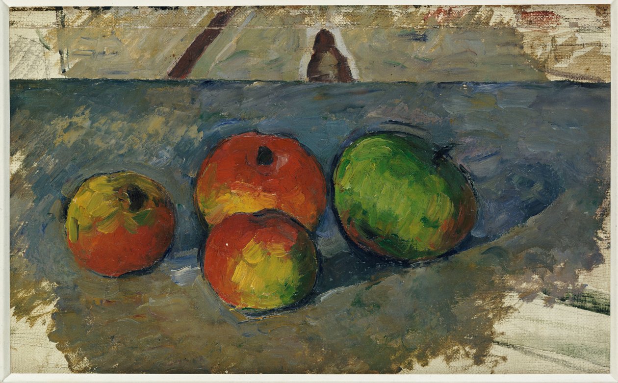 Fire æbler, c.1879-82 af Paul Cézanne
