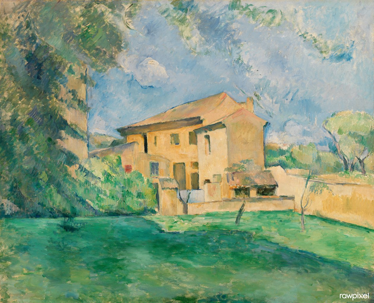 Fransk:  La Ferme du Jas de Bouffan Gården ved Jas de Bouffan af Paul Cézanne