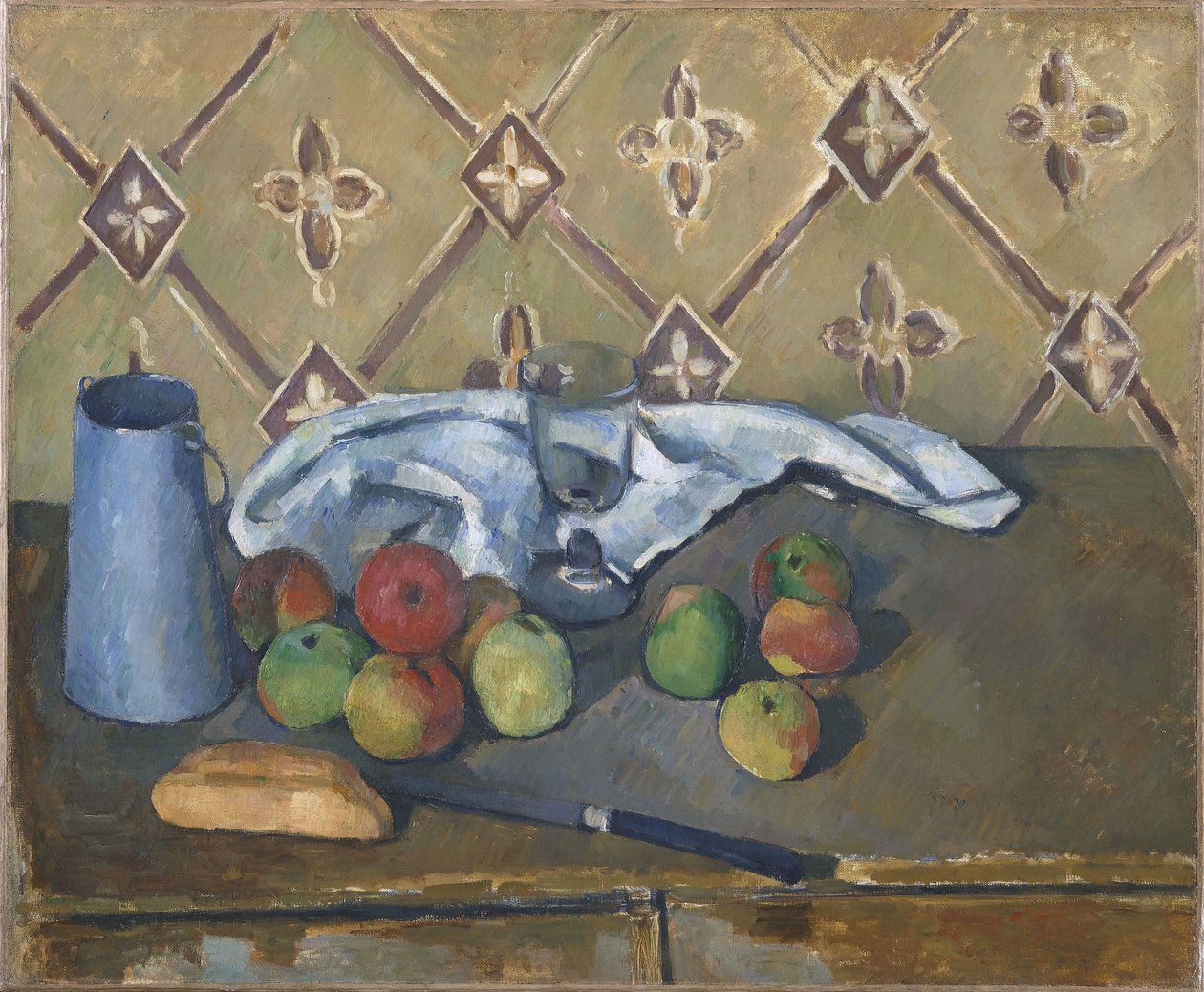 Frugt, Serviette og Mælkekande af Paul Cézanne