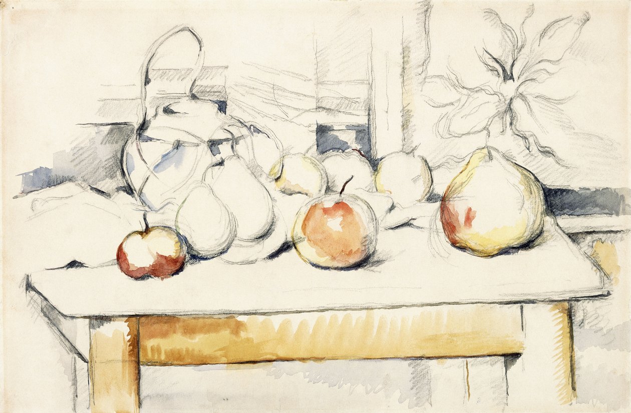 Ingefærkrukke og frugt på et bord, 1888-90 af Paul Cézanne