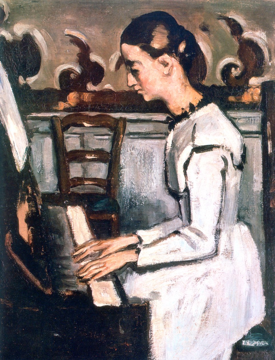 Pigen ved klaveret, Ouverture til Tannhauser, detalje, 1868 af Paul Cézanne