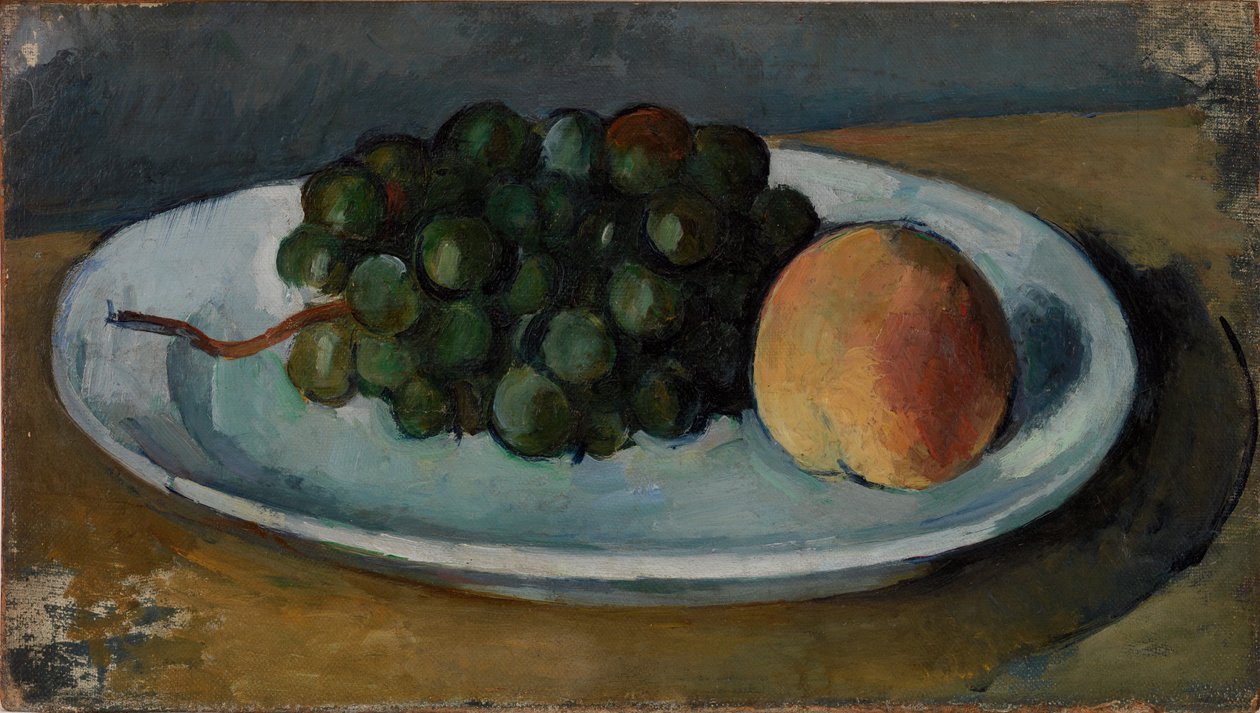 Druer og fersken på en tallerken af Paul Cézanne