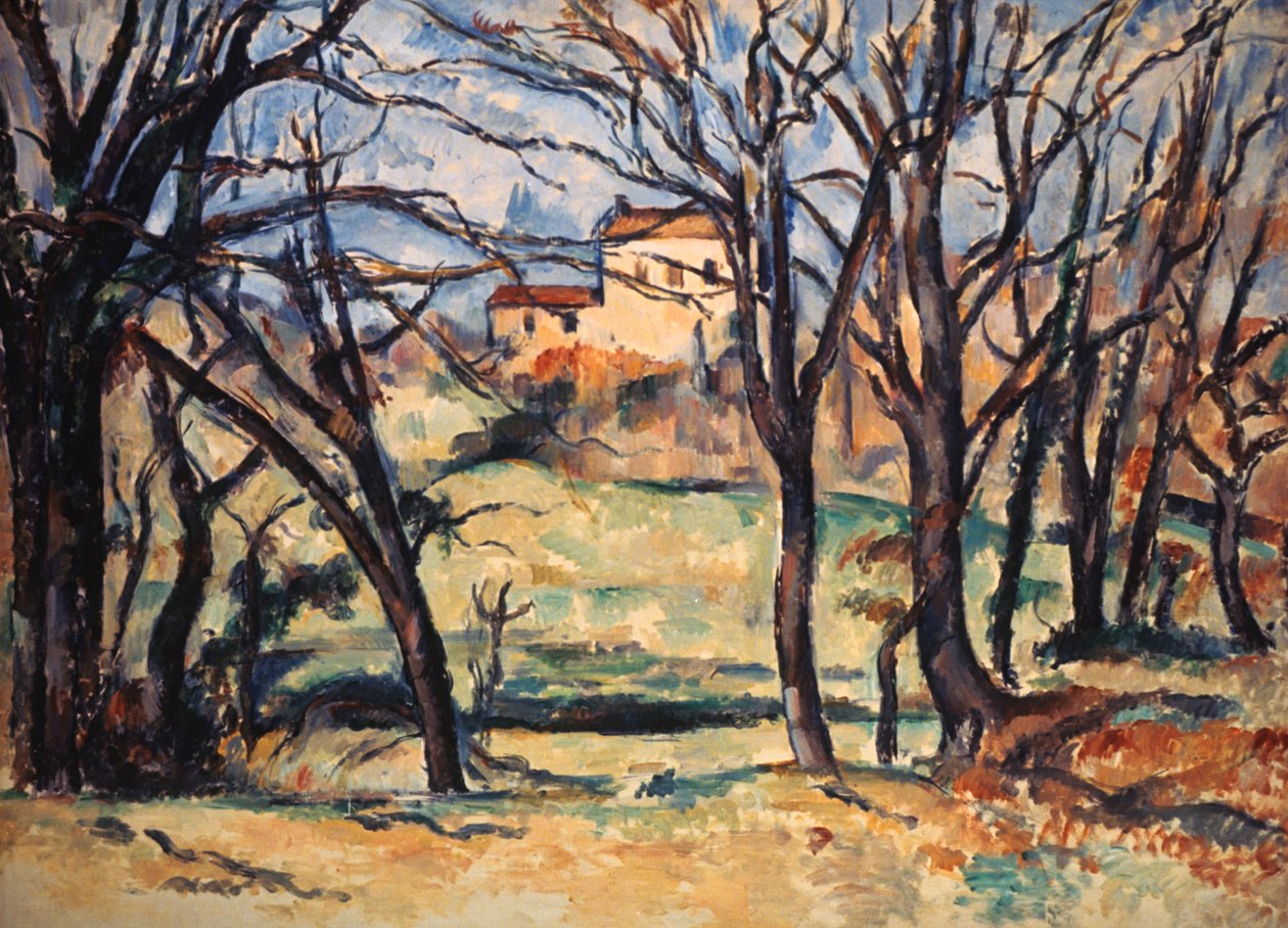 Hus bag træer på vejen til Tholonet, c1885 af Paul Cézanne