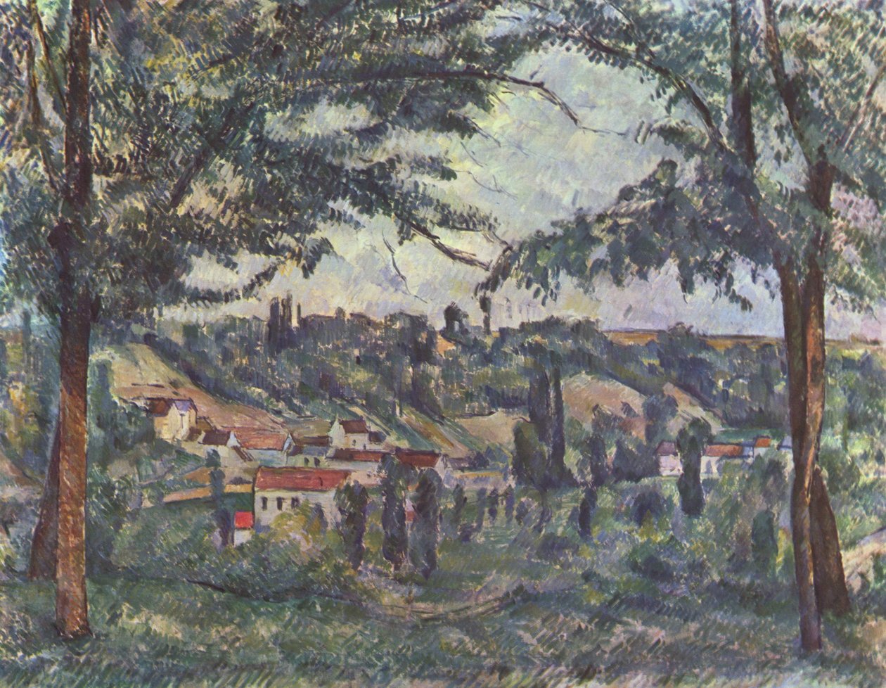 Hameau des Pâtis i Pontoise, indrammet af træer af Paul Cézanne