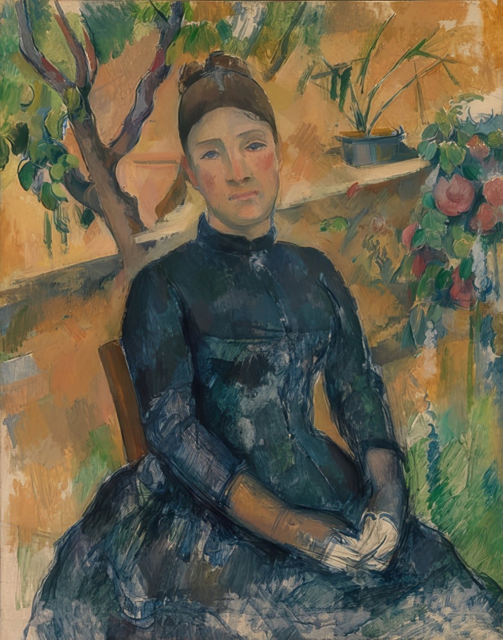 Madame Cézanne (Hortense Fiquet, 1850-1922) i vinterhaven. 1891 af Paul Cézanne