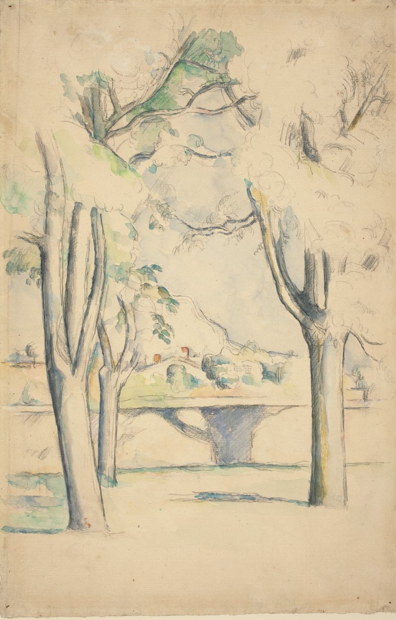 Mont Sainte-Victoire set hinsides muren af ​​Jas de Bouffan, ca. 18851888. af Paul Cézanne