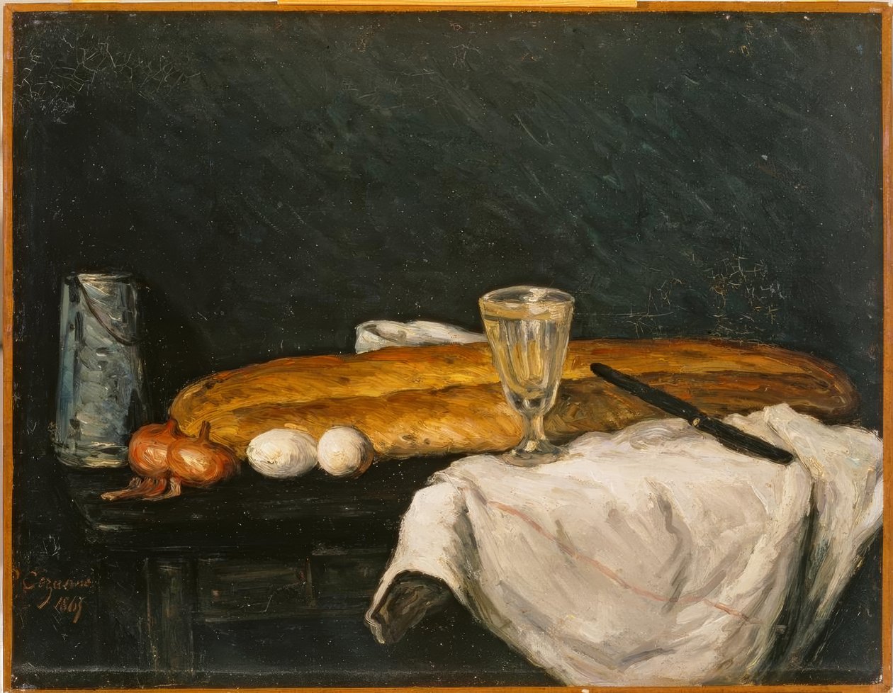 Stilleben: Brød og æg af Paul Cézanne