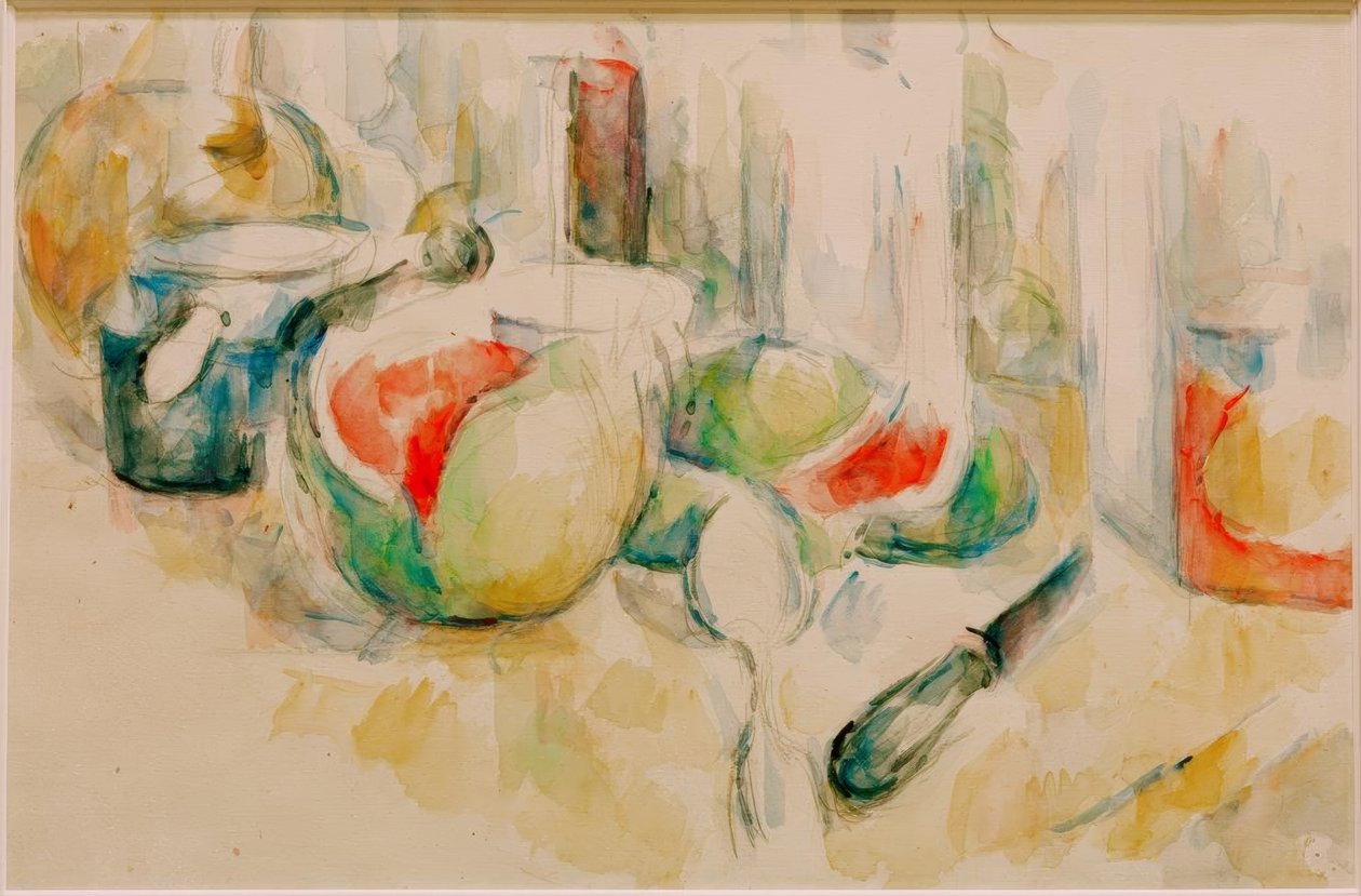 Stilleben med hakket vandmelon af Paul Cézanne