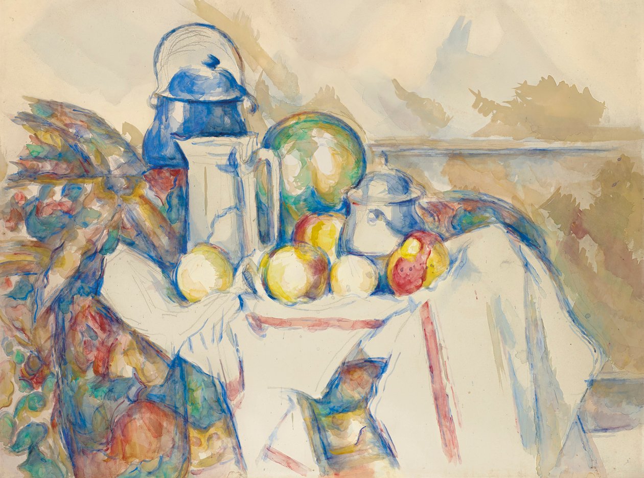 Stilleben med mælkekande, melon og sukkerskål, 1900-1906. af Paul Cézanne