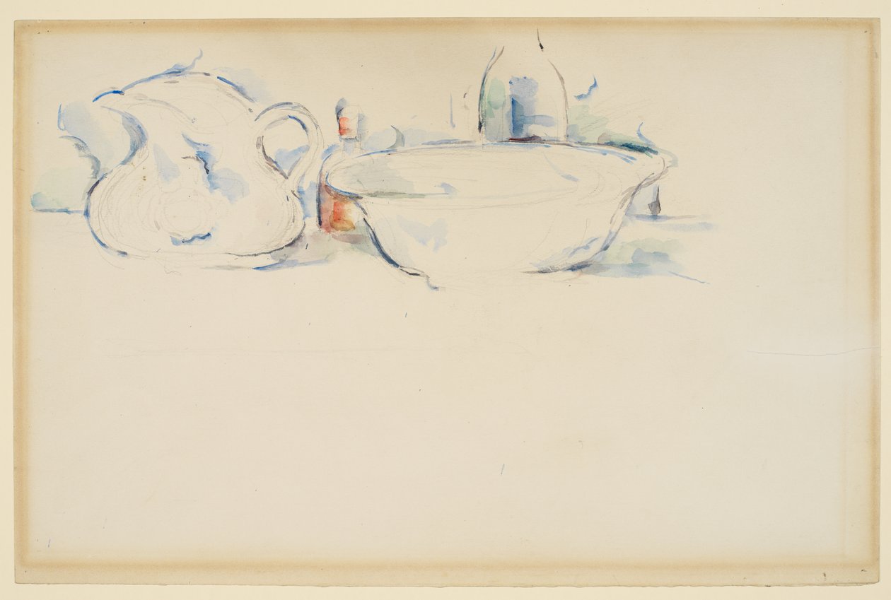 Stilleben, toiletartikler, ca. 1885-90 (grafit og akvarel på papir) af Paul Cézanne