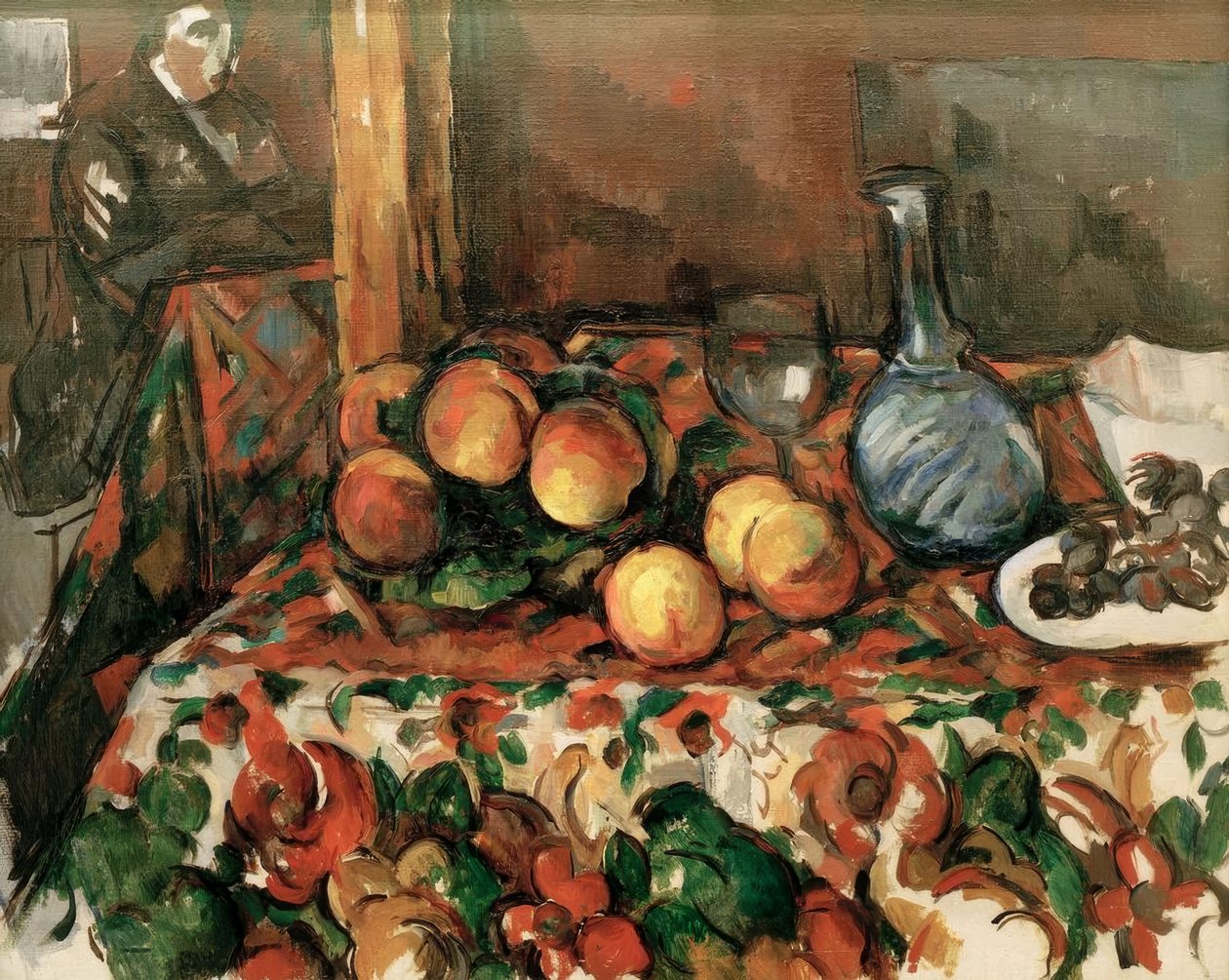 Ferskner, karaffel og karakter af Paul Cézanne