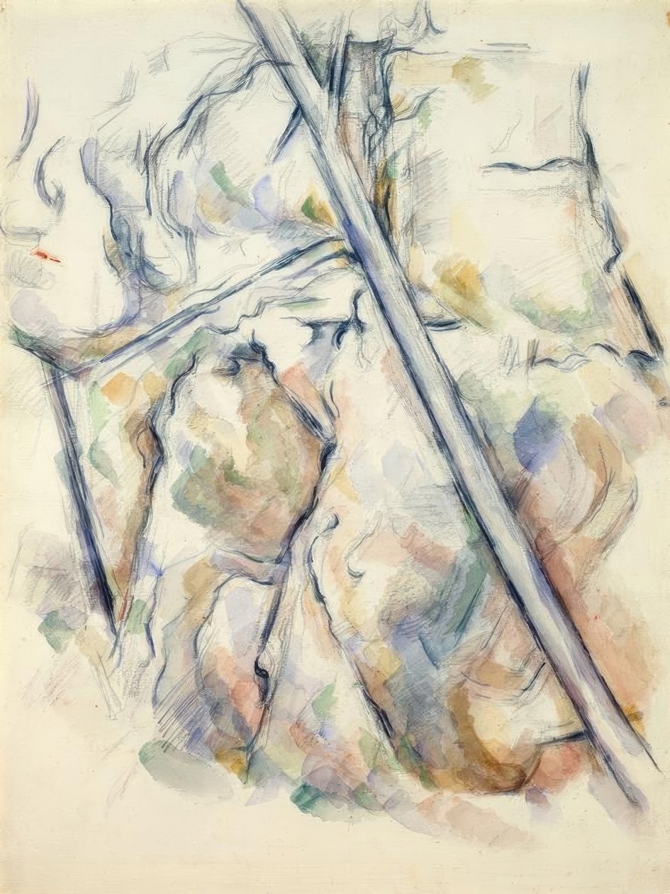 Fyr og sten nær hulerne over Château-Noir af Paul Cézanne