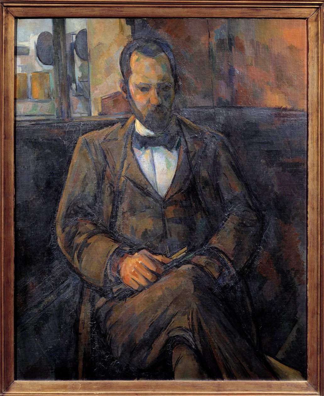 Portræt af Ambroise Vollard (1866-1939) Kunsthandlermaleri af Paul Cezanne (1839-1906) 1899 Søn. 1x0,81 m Paris, Petit Palais Museum - Portræt af Ambroise Vollard (1866-1939), kunsthandler. Maleri af Paul Cezanne (1839-1906) 1899. 1x 0,81 m. Maler af Paul Cézanne