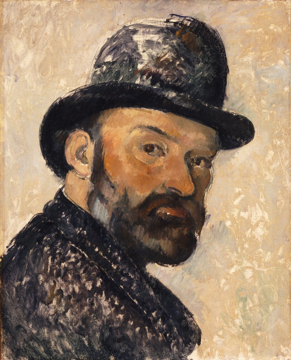 Selvportræt med bowlerhat, 1885-1886. af Paul Cézanne