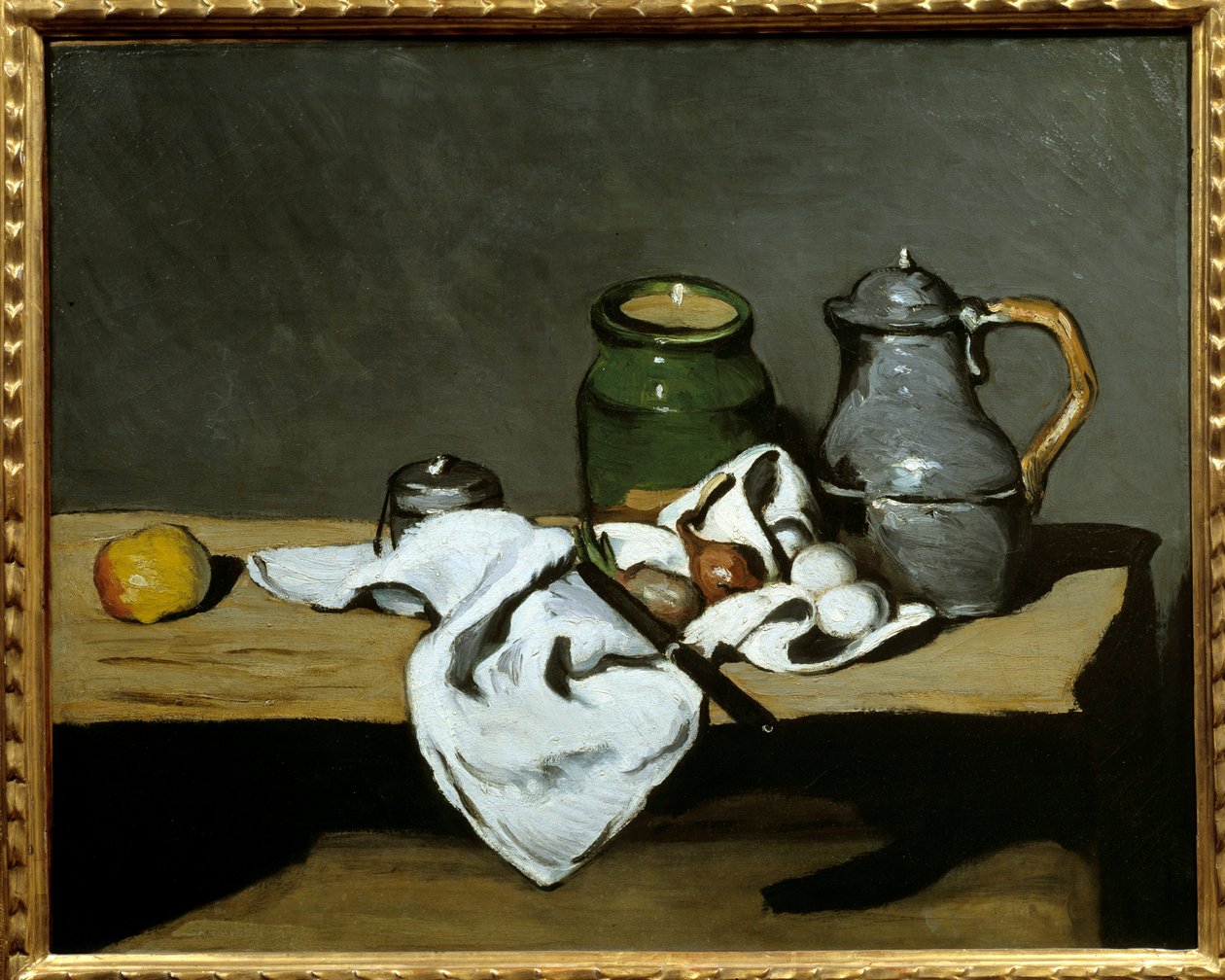 Stilleben ved kedlen Maleri af Paul Cezanne (1839-1906) 1869 Søn. 0,64x0,81 m Paris, musee d