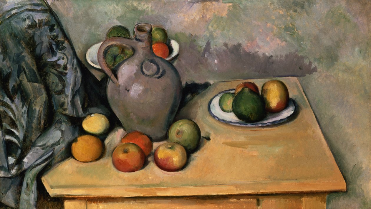 Stilleben med blåt draperi, ca. 1893-94 (olie på papir) af Paul Cézanne