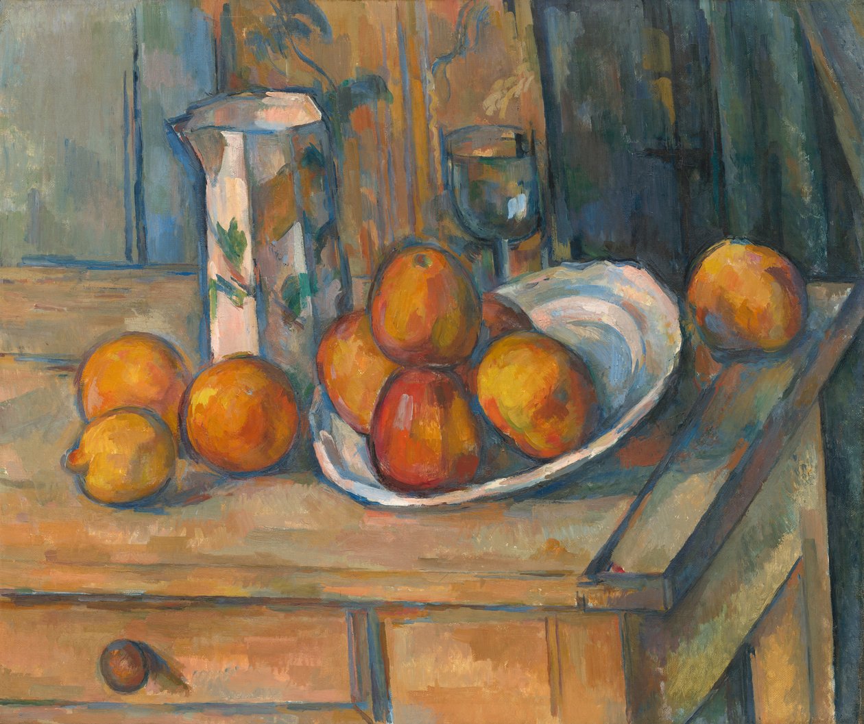 Stilleben med mælkekande og frugt, ca. 1900. af Paul Cézanne