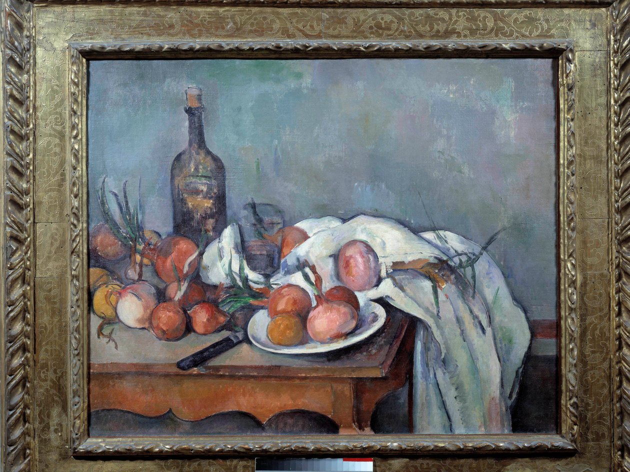 Stilleben med løg Maleri af Paul Cezanne (1839-1906) 1895 Søn. 0,66x0,82 m. Paris, Musee d
