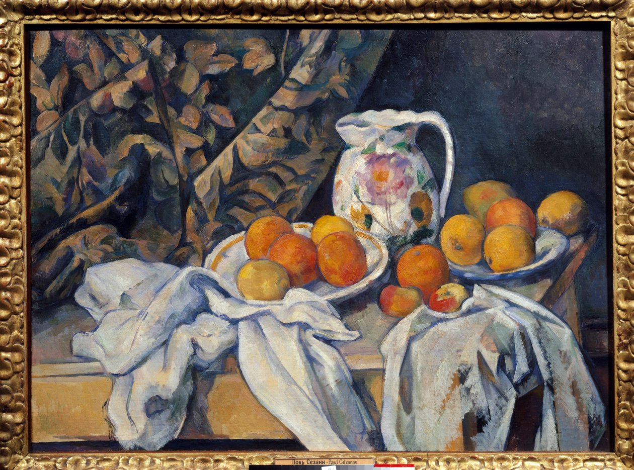 Stilleben på gardinet. Maleri af Paul Cezanne (1839-1906) af Paul Cézanne