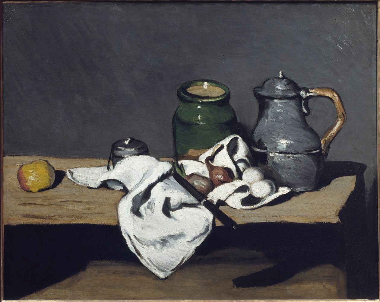 Stilleben med en kedel - olie på lærred af Paul Cézanne