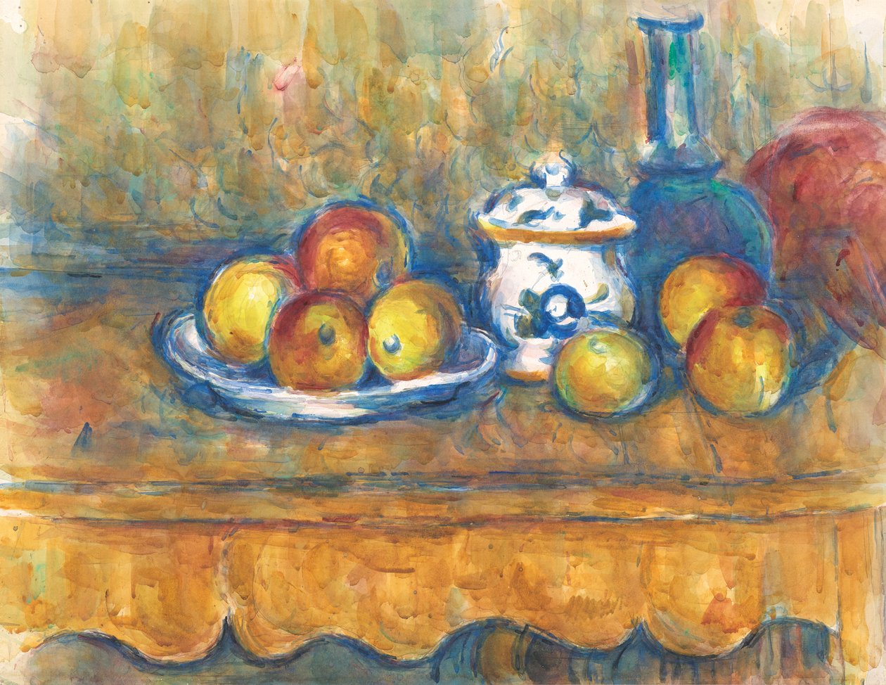 Stilleben med blå flaske, sukkerskål og æbler, 1900-1902. af Paul Cézanne